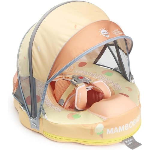 HECCEI Mambobaby Float with Canopy Non Inflatable Pool Swim Float,Icecream Yellow