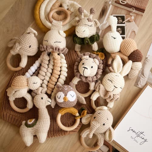 Crochet Baby Rattle toy - Organic Baby teether, Baby shower gift