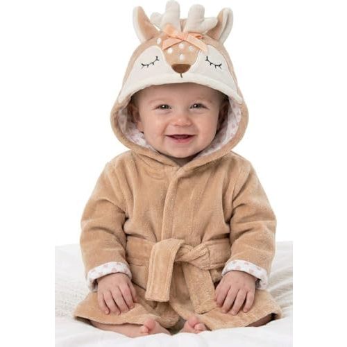 Baby Essentials Unisex Baby Plush Animal Face Bathrobe Hooded with Tie Closure for Newborns and Infants 0-9 Months