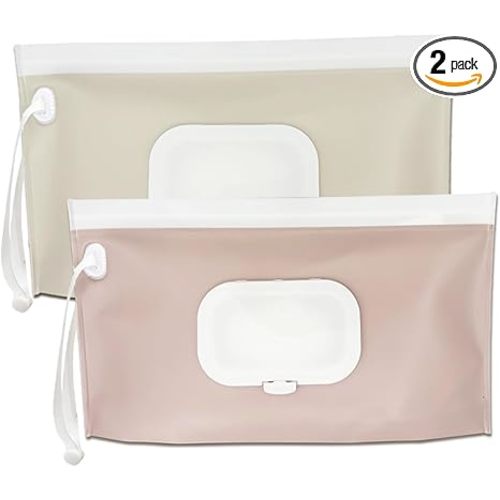 Baby wipes dispenser，portable baby wipes holder for outdoor, Refillable baby wipes container, on the go wet wipe pouch for travel, resuable wipes dispenser for hiking (Nude Pink)