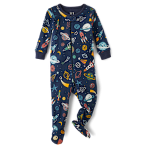 Baby And Toddler Boys Long Sleeve Space Snug Fit Cotton Footed One Piece Pajamas - BLUE | The Children's Place