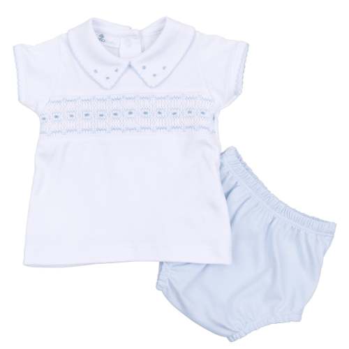Landry Smocked Diaper Cover Set - Light Blue