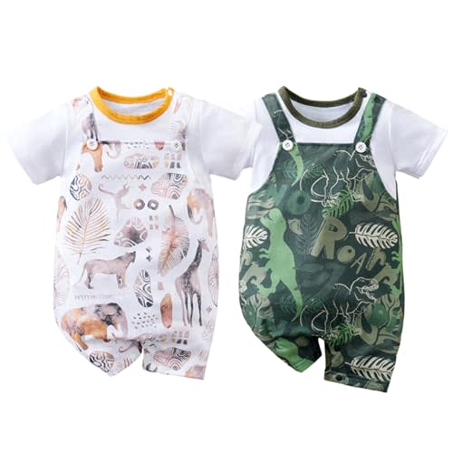RELABTABY 2-Pack Baby Boys Girls Romper Newborn Cartoon Print Short Sleeve Onesie Summer Clothes