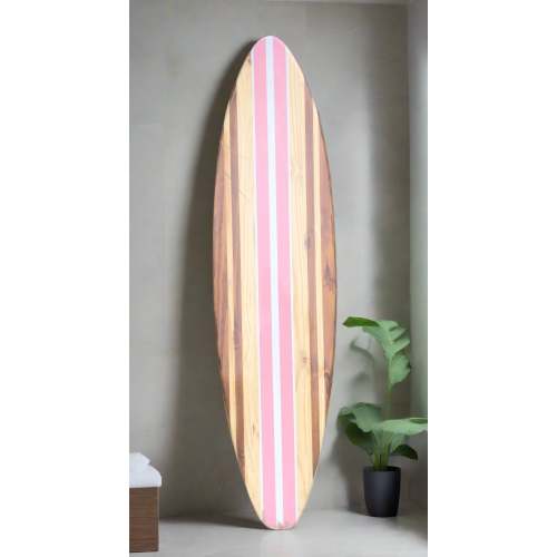 Bella Pink Wooden Surfboard Wall Art | Customizable Coastal Home Decor