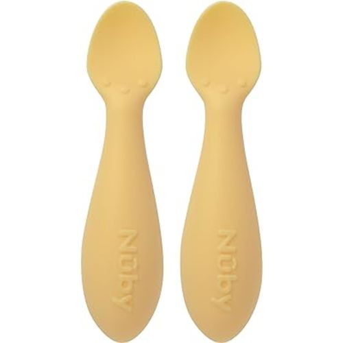 Nuby Silicone Mini Spoons - (2-Pack) Baby-Led Weaning Spoons for Babies - 4+ Months - Yellow