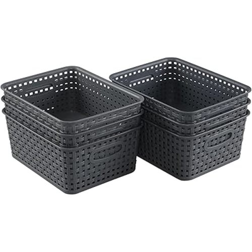 6-Pack Plastic Woven Storage Baskets, Small Baskets