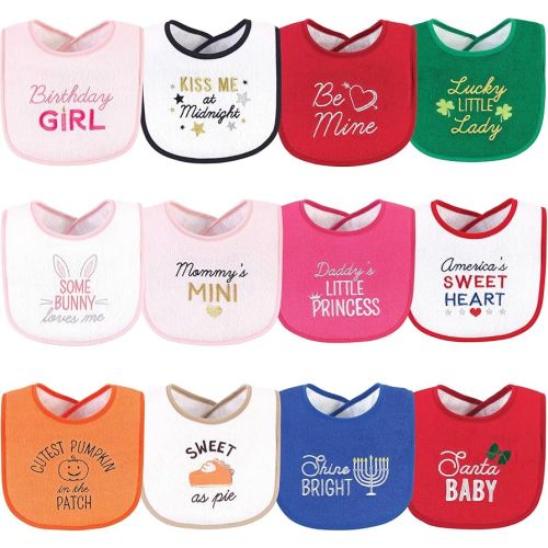 Hudson Baby Unisex Baby Cotton Terry Drooler Bibs with Fiber Filling, Cute Girl Holiday Sayings, One Size