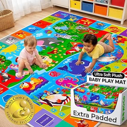 QUOKKA Baby Mat for Floor Play for Babies 6-12 Months – Super Soft Baby Floor Play Mat for Toddlers 1-3 – Extra Thick Crawling Plush Rug for Nursery – Padded Foldable Activity Infant Playroom Carpet