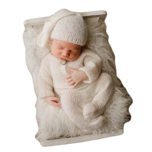 Vemonllas Newborn Photography Prop Baby Boys Girls Photoshoot Outfits Newborn Photo Knitted Romper Sleepy Hat Picture Outfit