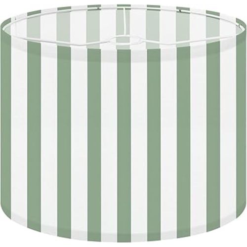 Linen Drum Lamp Shades 1 Pack, Easy Assembly 13’’Wx10’’H, Vertical Green White Striped Replacement Lampshades for Floor Lamps Table Lamps Modern Farmhouse Lampshade