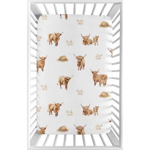 Sweet Jojo Designs Boy, Girl, Unisex/Gender Neutral Baby Fitted Mini Crib Sheet - Boho Highland Cow Brown and Taupe