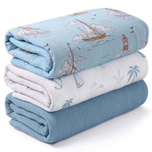 Muslin Swaddle Blankets for Newborn, 3 Pack Breathable Soft Receiving Blanket, Large 38 x 40 inches Swaddle Wrap Burping Clothes, Essentials Infant Shower Items, Toddler Gift