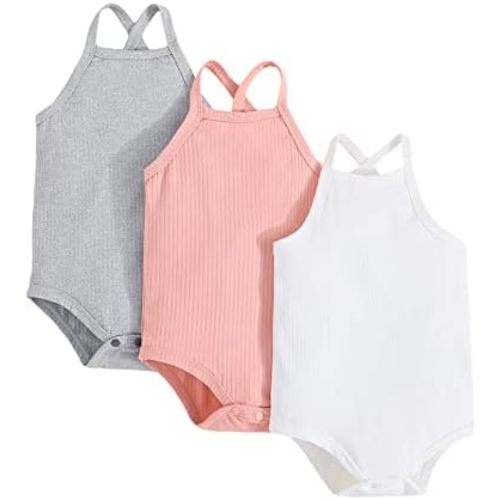 Newborn Baby Girl Boy Summer Romper Pack Tank Top Romper Sleeveless Solid One-piece Cami Bodysuit Ribbed Jumpsuit