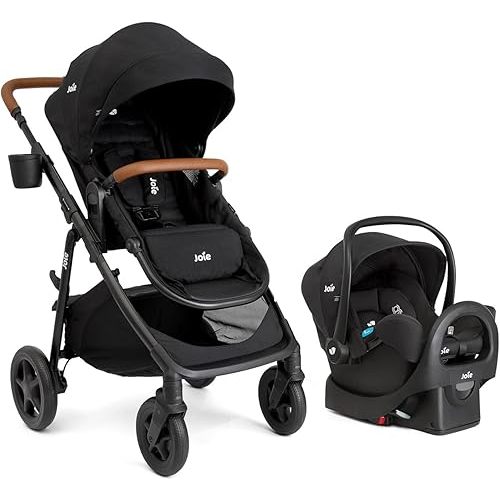 Joie Ginger and Rue Travel System – 4-in-1 Travel System with Lightweight Baby Car Seat and an Included Anti-Rebound Base for Easy Install and Height-Adjustable Stroller (Shale Dark - 2 Box)