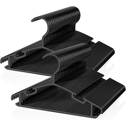 Kids Plastic Hangers, Baby Clothes Hangers for Closet 50 Packs Non-Slip Toddler Hangers for Infant Child Clothing for Pants Coats Skirts (Black)