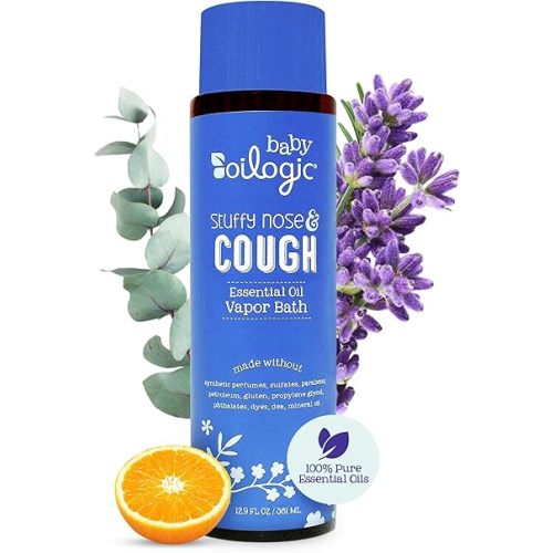 Oilogic Stuffy Nose & Cough Essential Oil Vapor Bath for Babies & Toddlers - Gentle Baby Bath Essentials – Pediatrician-Tested & Safe for Babies, 12.9 Fl Oz