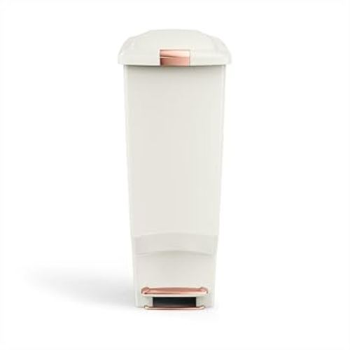simplehuman 40 Liter / 10.6 Gallon Hybrid Slim Kitchen Step Trash Can with Secure Slide Lock, Cream Plastic