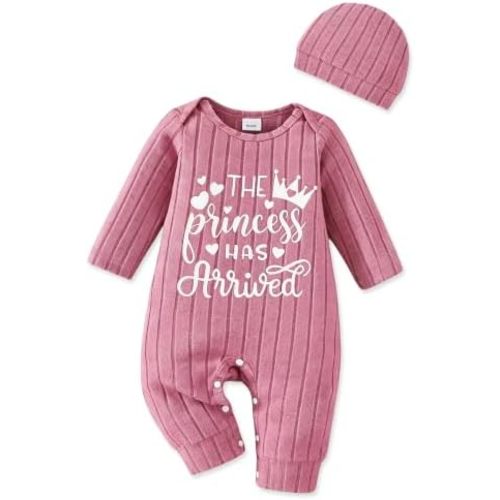 Newborn Baby Girl Clothes Infant Romper Fall Winter Outfits Floral Letter Bodysuit+Hat