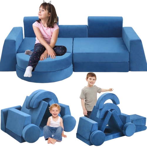 Modular Kids Play Couch Child Convertible Building Fort Sofa and Cushion DIY Floor Sofa for Playroom Bedroom