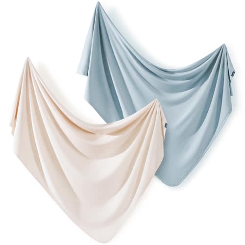 2 Pack Newborn Swaddle Blanket, Ultra Soft Stretchy Jersey Knit Extra Large Size 33 x 44 Receiving Blankets for Easy Swaddling Baby Snug and Cozy