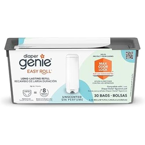 Diaper Genie Easy Roll Refill with 30 Bags | Lasts Up to 8 Months or Holds Up to 1410 Newborn Diapers Per Refill