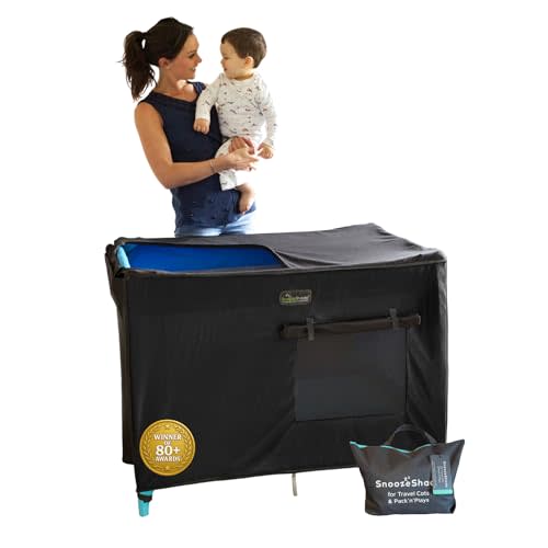 SnoozeShade Pack n Play & Travel Crib Blackout Cover | Blackout Crib Cover & Pack and Play Black Out Cover | Mom-Invented Safety Tested with Optimal Airflow
