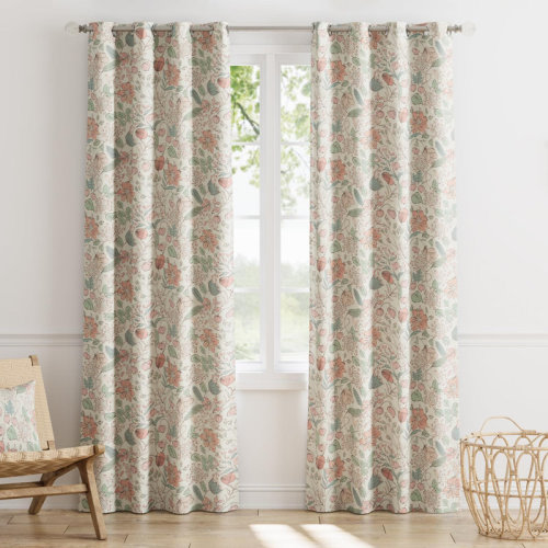 JINCHAN Polyester Blackout Kids Curtains Blue Floral Curtains for Girl Room Grommet Top Curtain Pair & Reviews | Wayfair