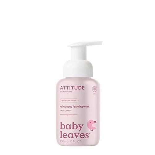 ATTITUDE Baby Shampoo & Body Wash Foaming 2-in-1, Unscented, 10 Fl Oz