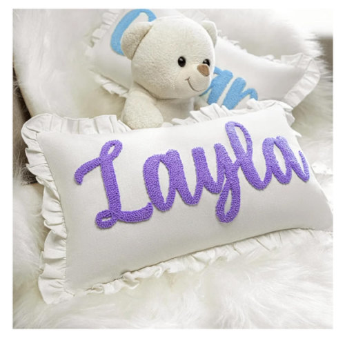 mia'spillow lab Monogrammed Custom Name Punch Needle Pillow, Personalized Pillow, Newborn Gift, New Mom Gift, Baby Gift Idea, Personalized Gift Idea