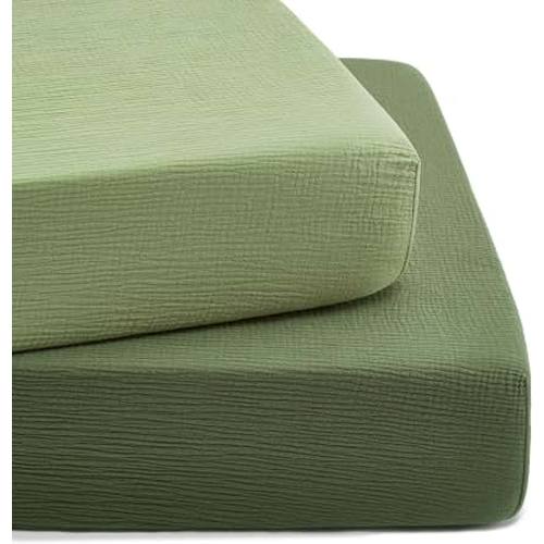 Amazon.com: TILLYOU 2 Pack Muslin Crib Sheet for Boys and Girls - 100% Cotton Fitted Crib Sheet for Toddler Standard Crib Mattress, Soft and Breathable, 52"x28", Forest Green&Light Green