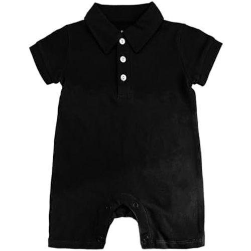 DEFAHN Baby Boy Polo Romper Short Sleeve Solid Bodysuit Jumpsuit Collared Onsies Pique Infant One-Piece Outfit