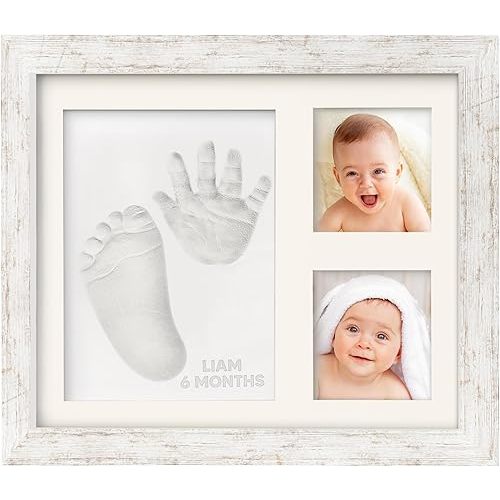 Baby Hand and Footprint Kit - Quick Dry Clay Baby Footprint Kit, Pets Paw, Newborn Keepsake Picture Frame for Boys,Girls,Personalized New Mom Gifts for Shower & Registry,Grandparents(Vintage White)