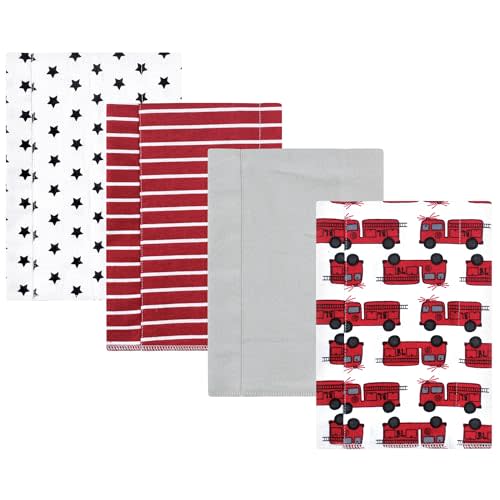 Hudson Baby Infant Boys Cotton Flannel Burp Cloths 4-Pack, Fire Truck, One Size