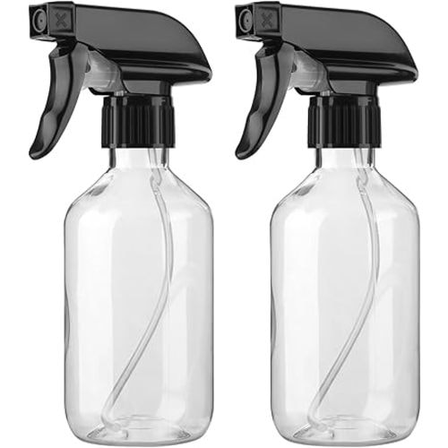 Arkeiliy 2-Pack Leakproof Spray Bottles (300ml/10oz) - Adjustable Nozzle for Fine Mist & Jet Stream | Premium Refillable Plastic Bottles for Hair Styling, Plant Misting, Cleaning Solutions (Clear)