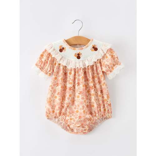 Thanksgiving Turkey Floral Lace Bubble Girls Romper – Rylee Faith Designs
