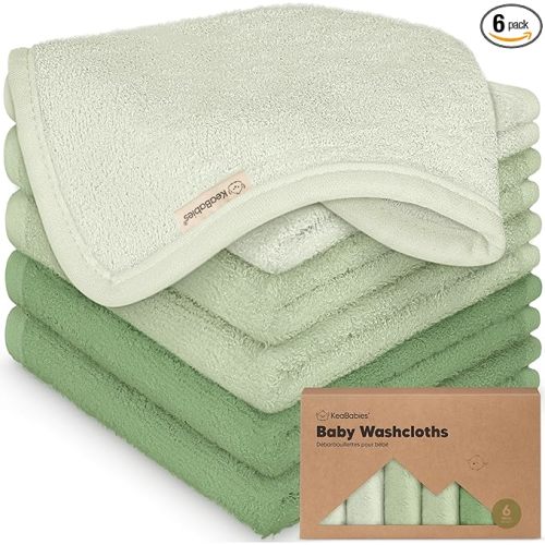 6-Pack Organic Baby Washcloths - Soft Viscose from Bamboo Washcloth, Baby Wash Cloths, Baby Wash Cloth for Newborn, Kids, Bath Baby Towels, Face Towel, Face Cloths for Washing Face (Verde)