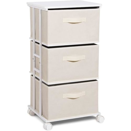 MAX Houser Dresser Tower with 3 Drawers for Bedroom, Fabric Storage Organizer Unit, Chest of Drawers with with WoodTop, Small Vertical Storage for Guest Room, Closet, Entryway, Nursery(Beige)