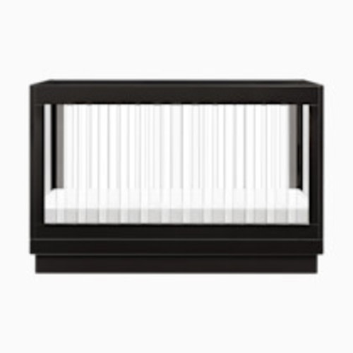 babyletto Harlow Acrylic 3-in-1 Convertible Crib with Toddler Bed Conversion Kit - Black With Black Base And Acrylic Slats