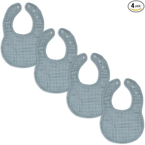 Comfy Cubs Muslin Bibs, Pack of 4 - Cotton Bibs - Pacific Blue