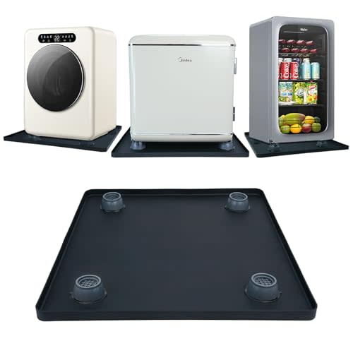 Mini Fridge Silicone Mat with 4 Base Raisers, 19.7"x19.7" Under Refrigerator Drip Pan Floor Protector - 0.7" Raised Edge Prevents Water Leaks & Floor Damage for Fridge, Washer, Dryer, Wine Cooler