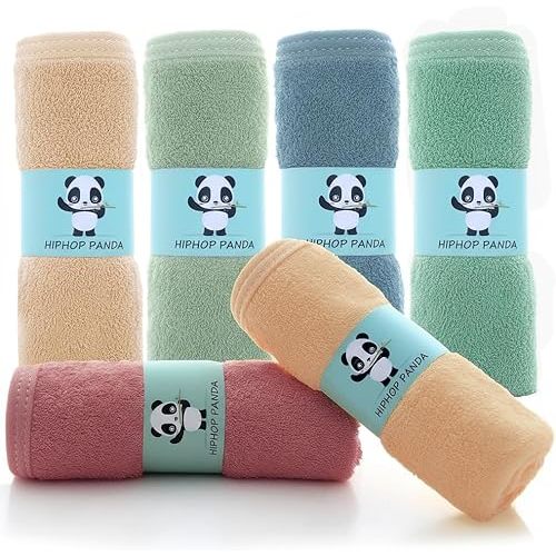 HIPHOP PANDA Baby Washcloths, Rayon Made from Bamboo - 2 Layer Ultra Soft Absorbent Newborn Bath Face Towel - Reusable Baby Wipes for Delicate Skin - Pastel Macaron, 6 Pack