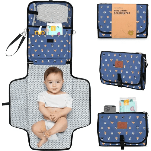 KeaBabies Portable Diaper Changing Pad - Large Waterproof Baby Changing Mat, Compact Travel Diaper Clutch, Functional Pockets Fit Newborn Essentials, Wipeable & Padded Baby Changer (Pets & Paws)