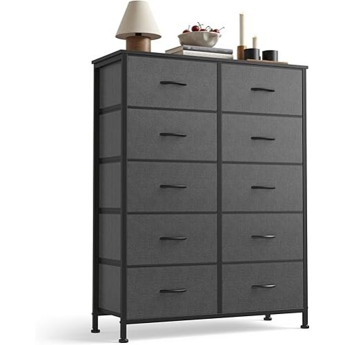 Sweetcrispy 10 Drawer Tall Dresser for Bedroom & Living Room, Grey