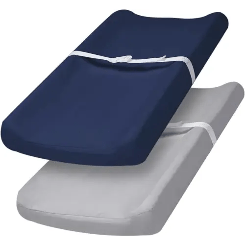 PHF Baby Changing Pad Covers for Boys Girls, 2 Pack Ultra Soft Breathable Microfiber Changing Pad Table Sheets for Most Baby Changing Pads, Light Grey & Navy