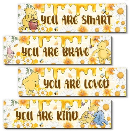 BirtDerr 4PCS Winnie Nursery Decorations-the Pooh Baby Stuff-Vintage Nursery Decor-Winnie Wall Decor Wall Art(Classic)