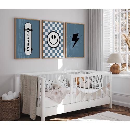 Personalized Skateboard Nursery Art Set: Boy Room Decor (Digital Download)