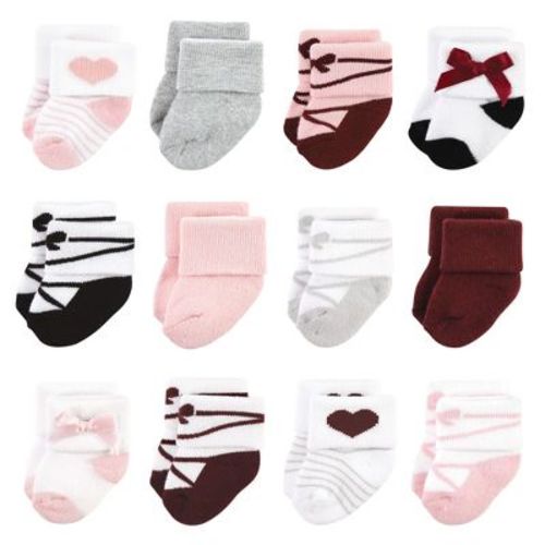 Hudson Baby Infant Girls Cotton Rich Newborn and Terry Socks, Ballet 12-Pack
