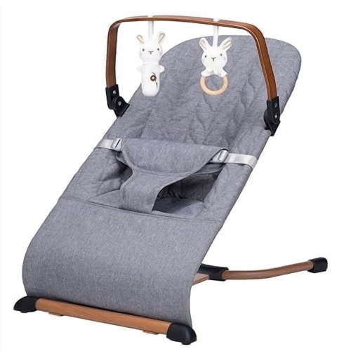 3 in 1 Baby Bouncer (Sit, Play & Relax),3 Recline Positions,Foldable Baby Rocker Chair W/ Removable Wooden Bar for 0-12 Months Infant & Toddler,Grey