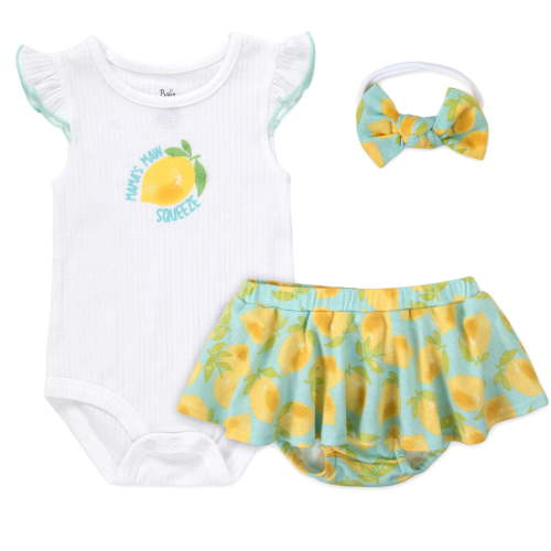 Baby Essentials 3 Months Infant Girls 3 Piece Bodysuit, Bloomers, Headband Hairbow Cotton Polyester Spring Summer Outfit in Yellow Lemon Green