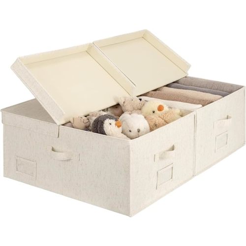 StorageWorks Large Decorative Storage Boxes with Lids, Rustic Linen